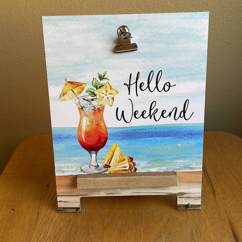 Hello Weekend Easel Sign • Minimalist Home Decor • Shelf + Entryway Accent • NWT